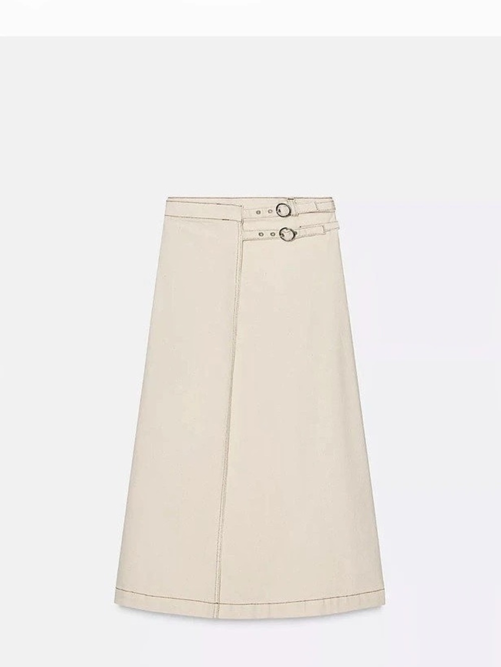 Zara Z1975 Crossover Denim Midi Skirt Cream